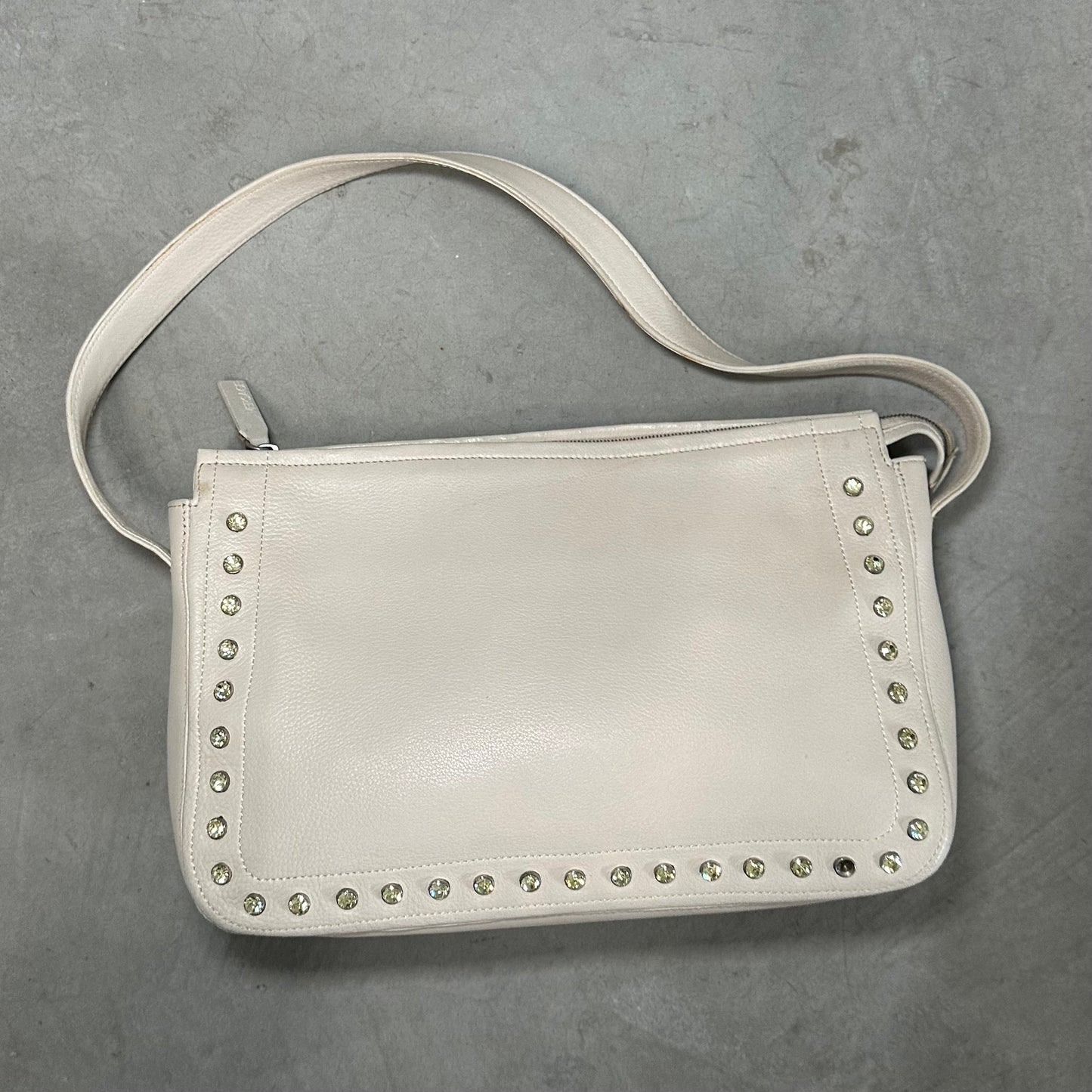 Versace White Leather Gem Studded Bag