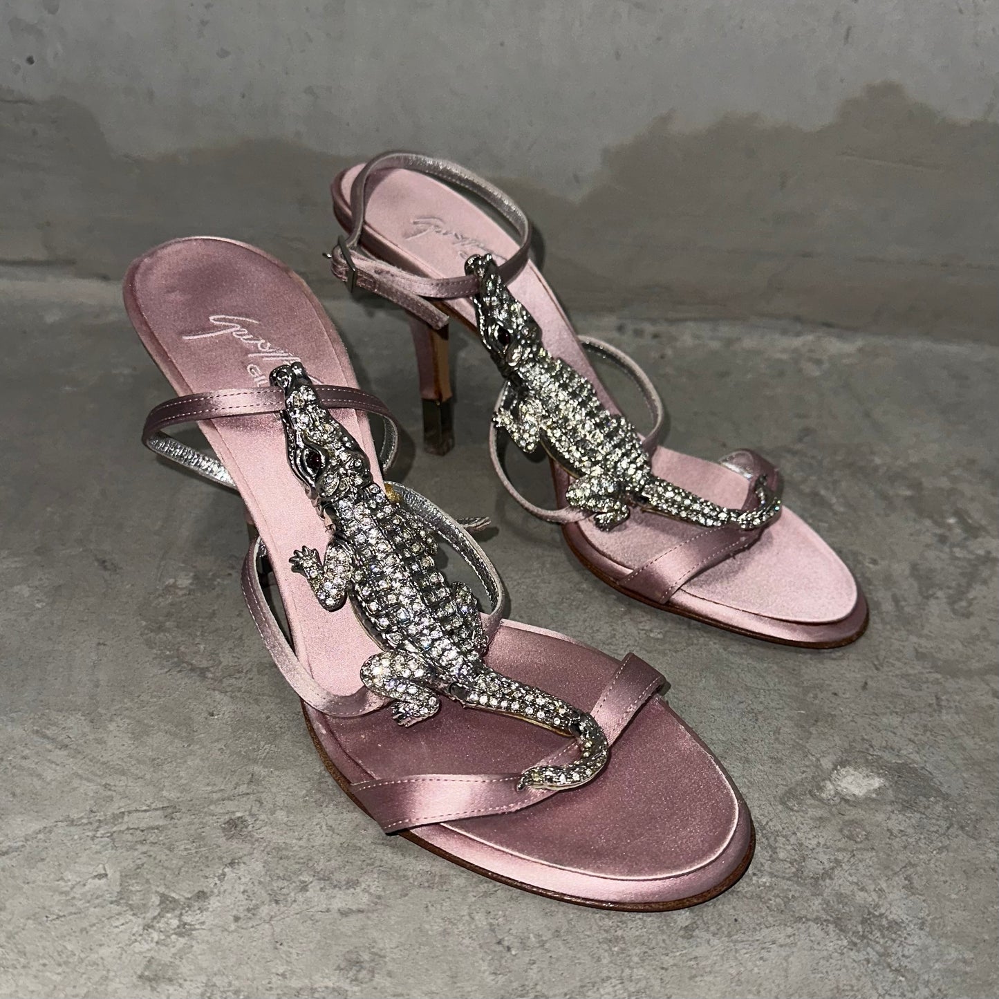 Giuseppe Zanotti Pink Satin Crocodile Heels (37)