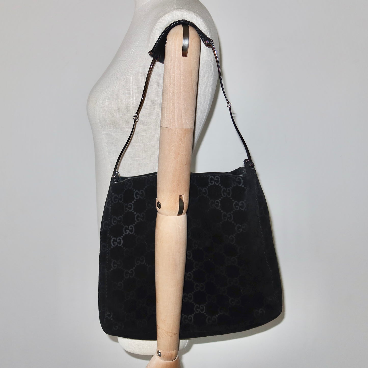Gucci Suede Horsebit Handle Monogram Bag
