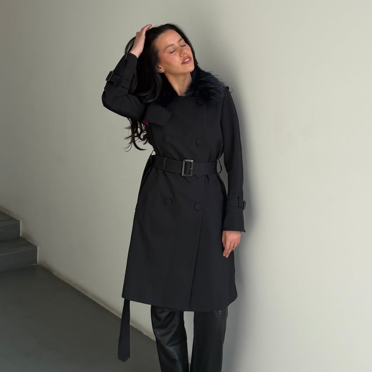 Michael Klein Fur Trim Trench