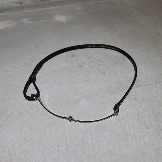 Gucci Black and Silver Skinny Horsebit Belt