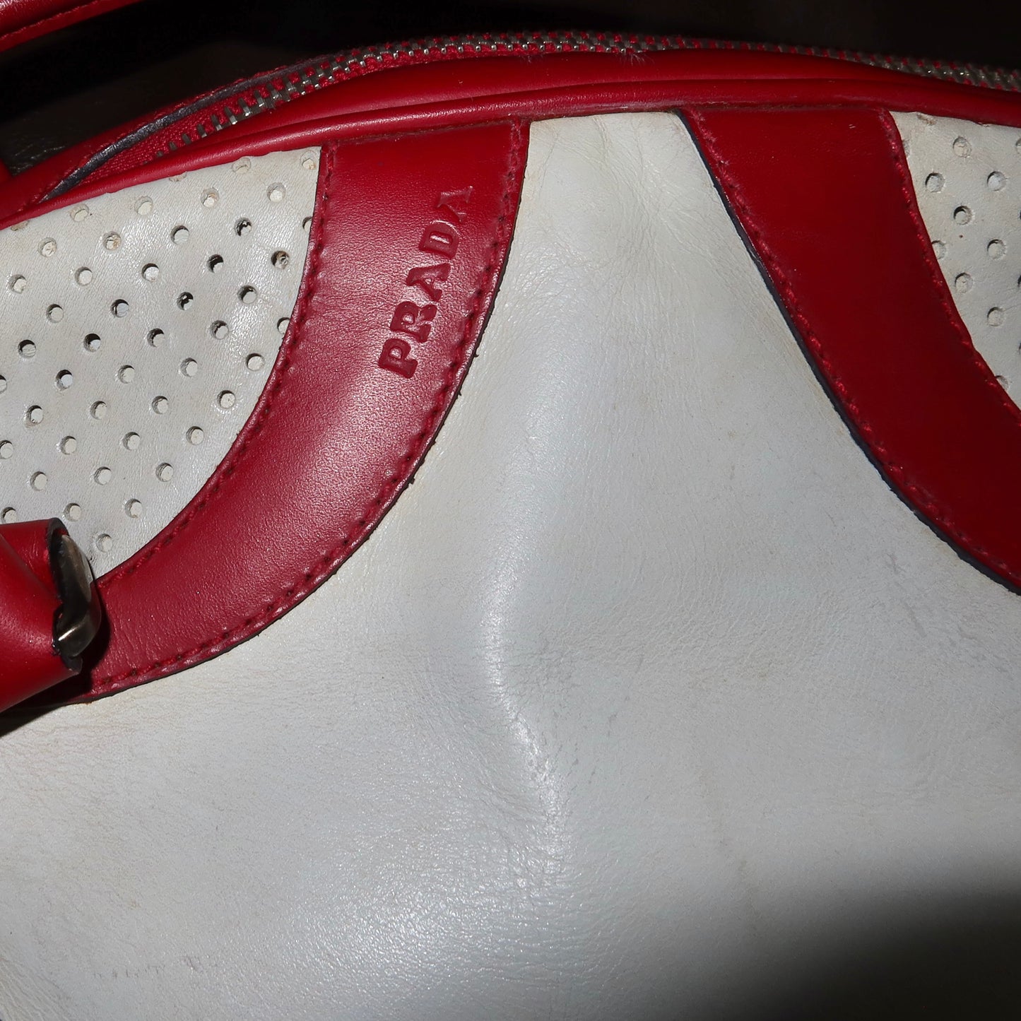 Prada Red and White Bowling Bag