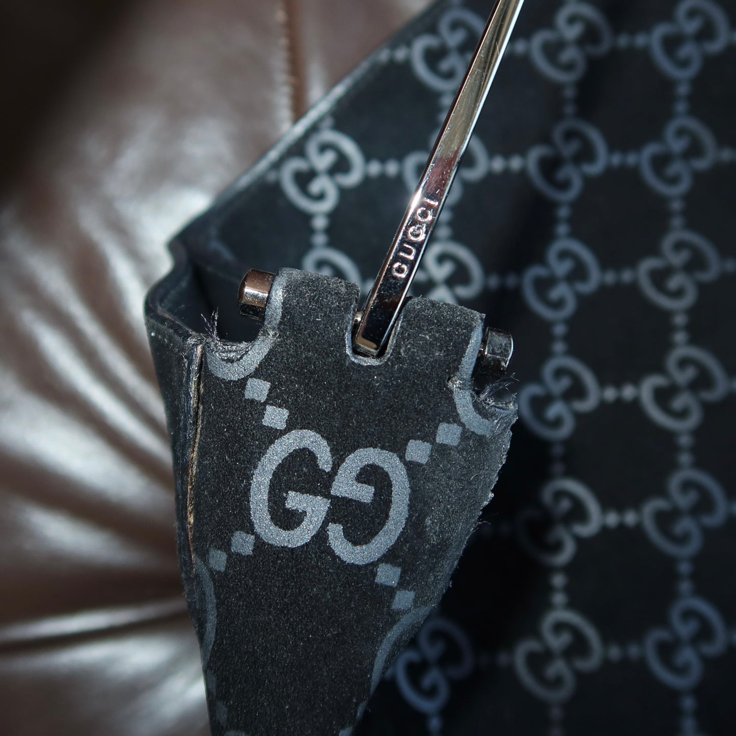 Gucci Suede Horsebit Handle Monogram Bag