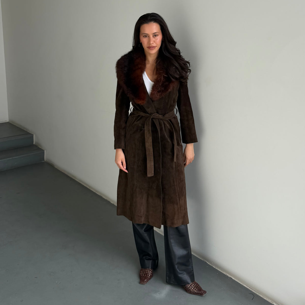 Vintage Suede Fur Trim Trench