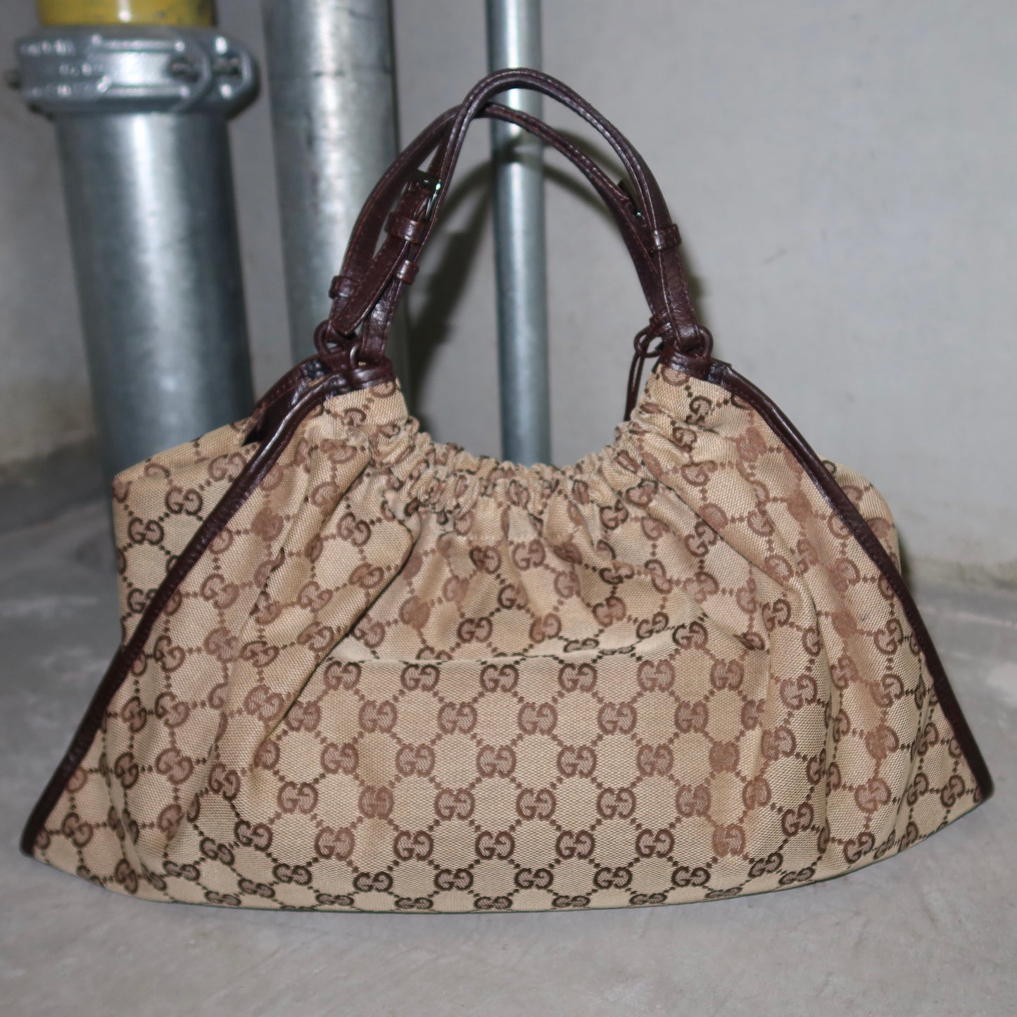 Gucci Monogram Slouch Bag with Buckle Handles