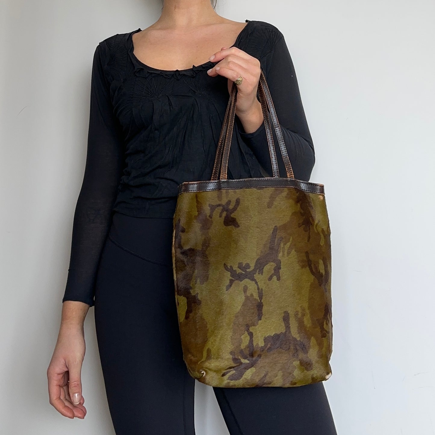 Vintage Camo Print Cowhide Tote