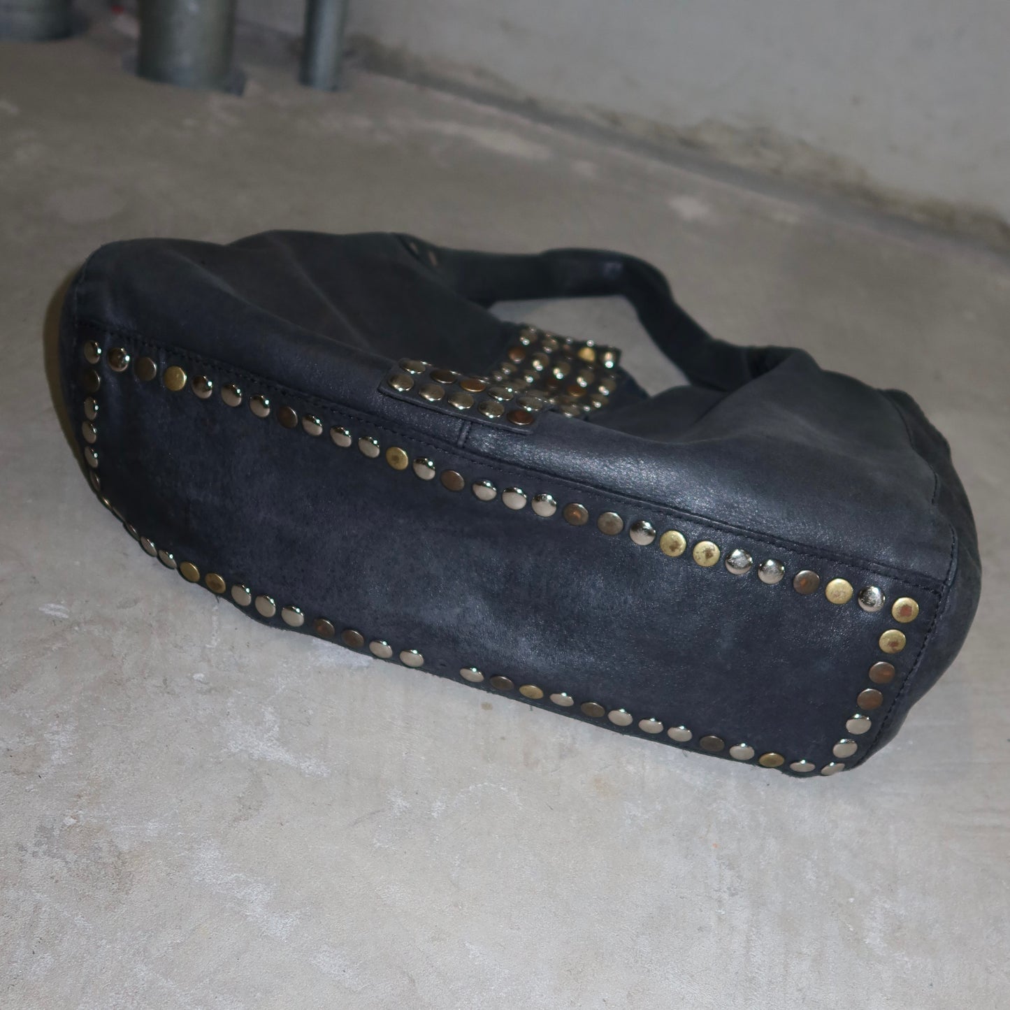 Tres Black Leather Studded Bag