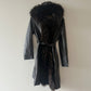 Balmain Brown Leather Trench with Real Fur