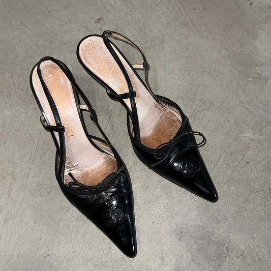 Chanel Black Sling Backs (38)