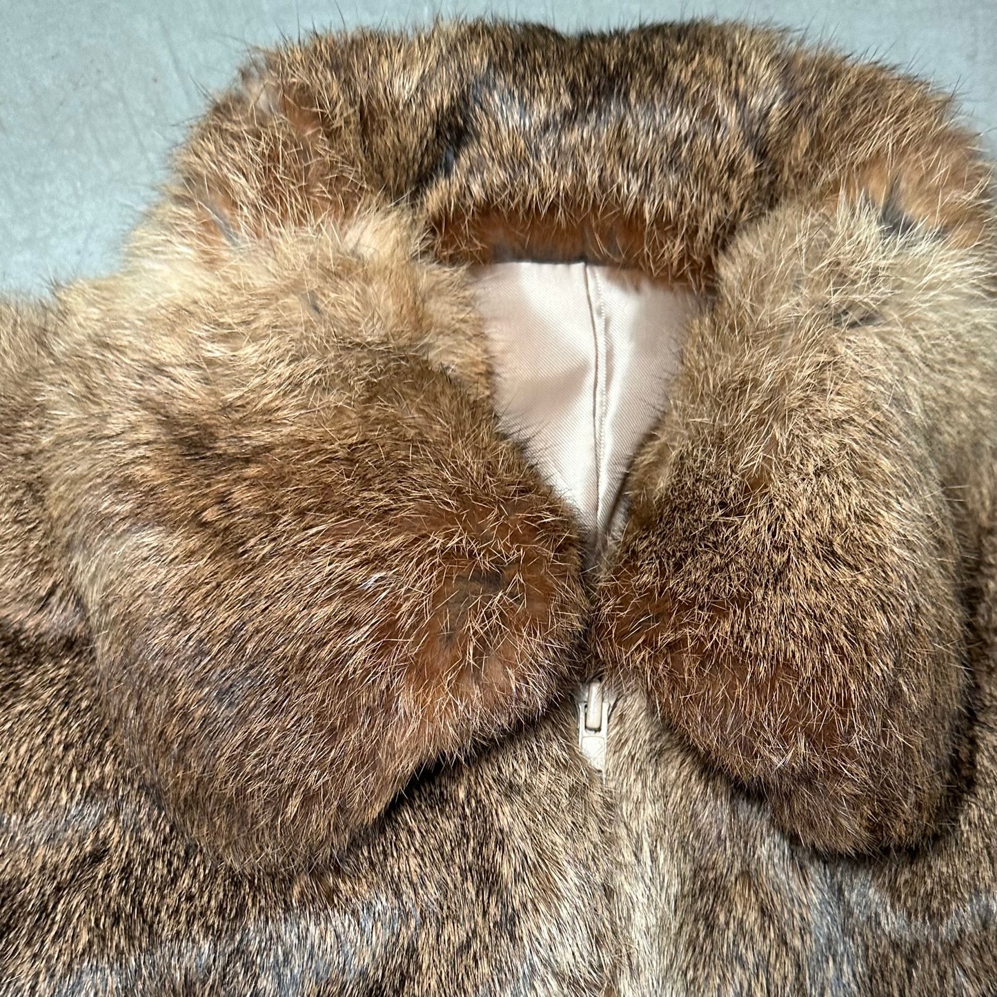 Vintage Brown Rabbit Fur Zip Up Coat