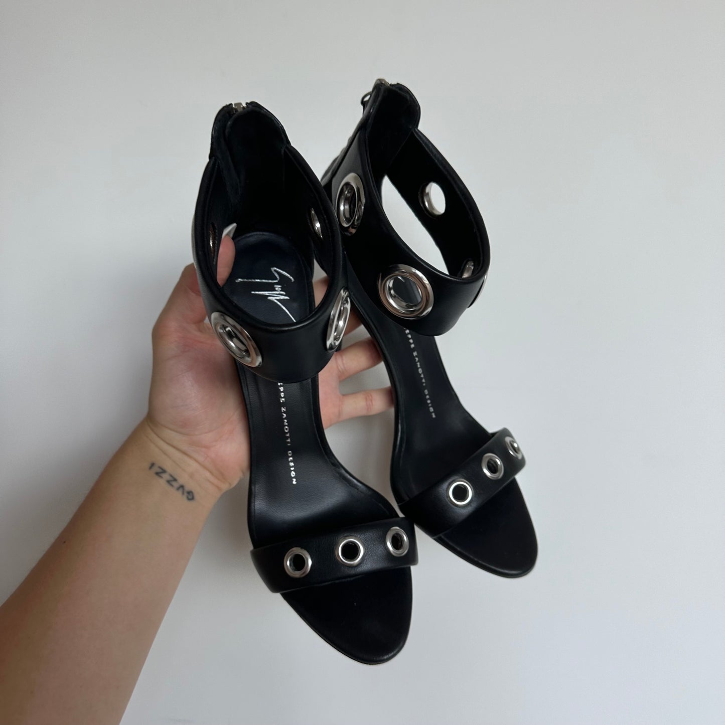 Giuseppe Zanotti Black Leather Grommet Heels (38)