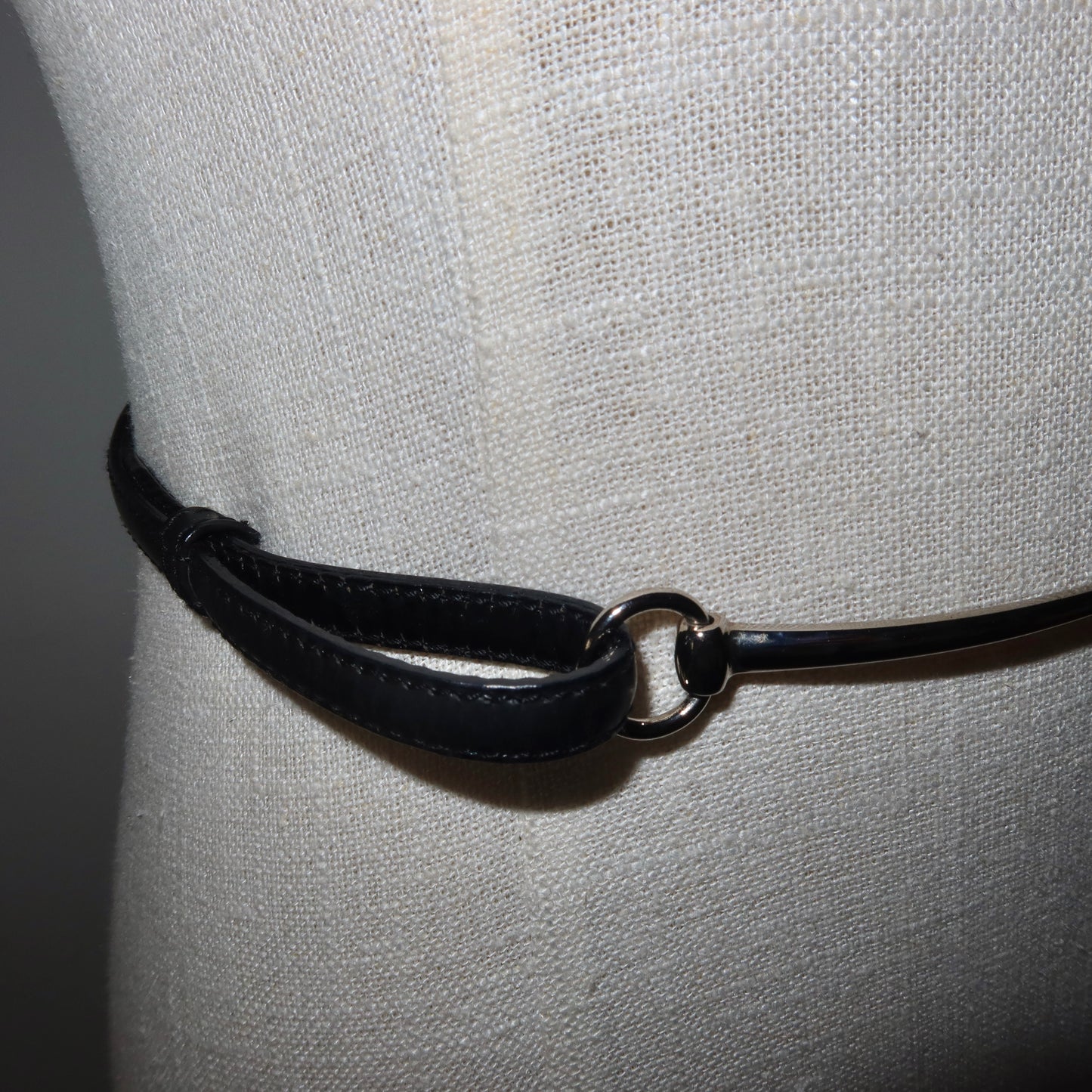 Gucci Black and Silver Skinny Horsebit Belt