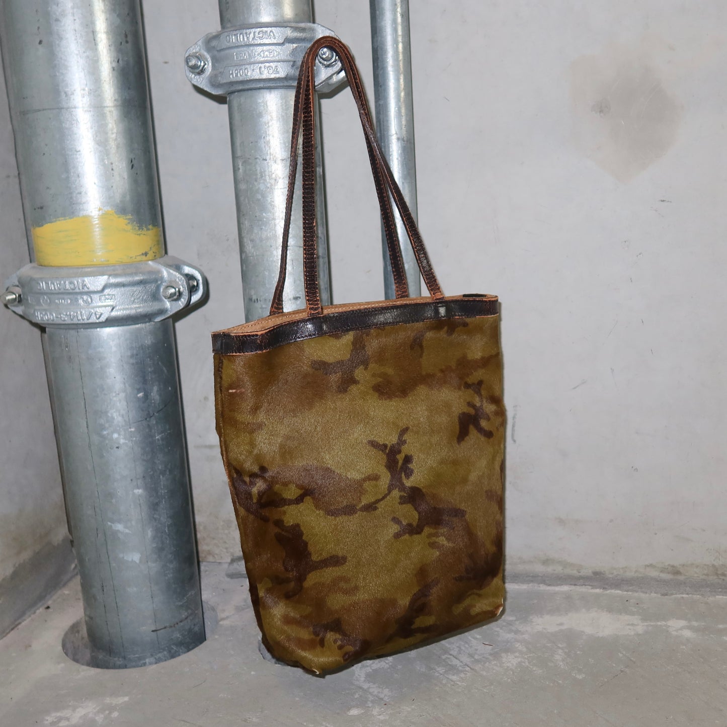 Vintage Camo Print Cowhide Tote