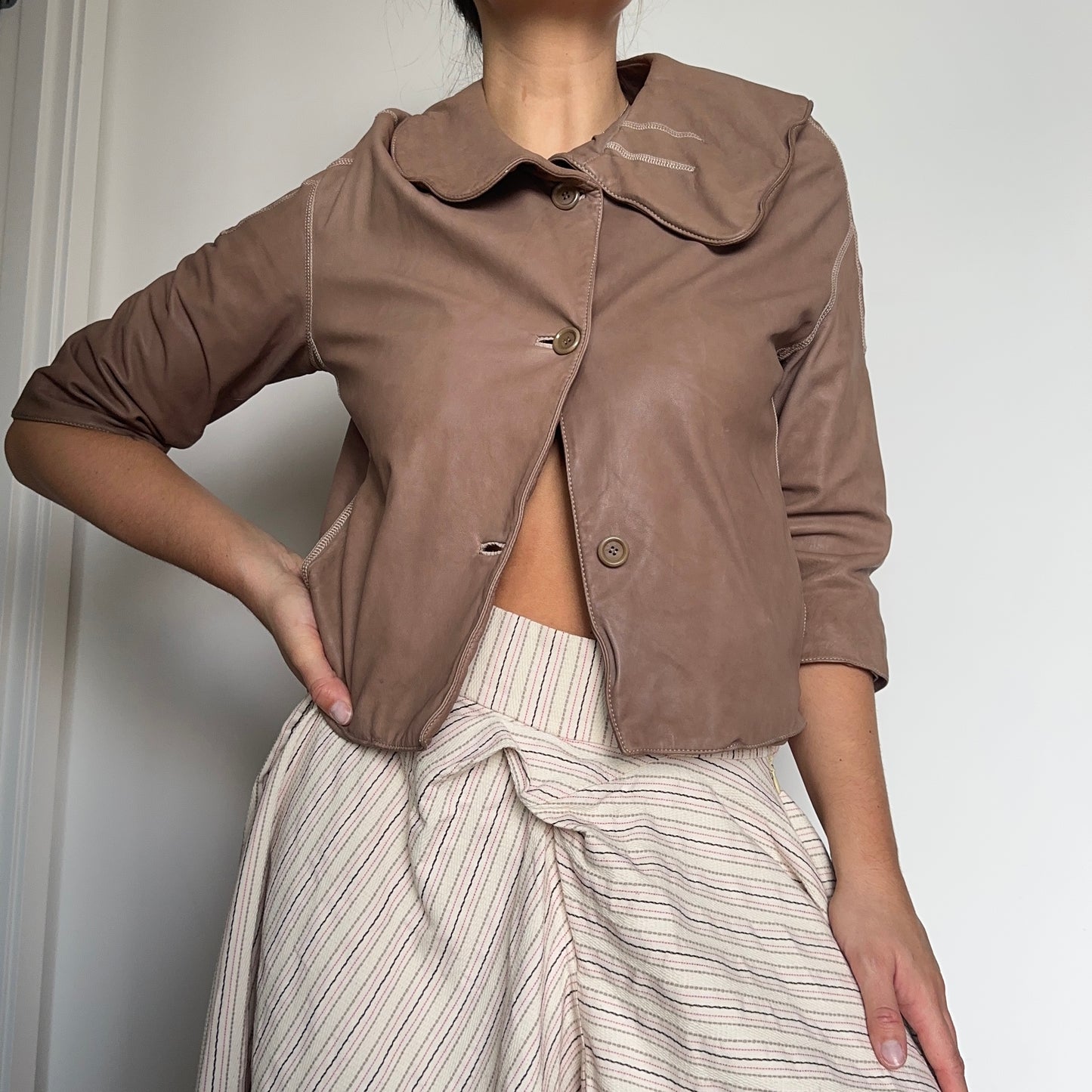 Marni Brown Leather Cropped Jacket