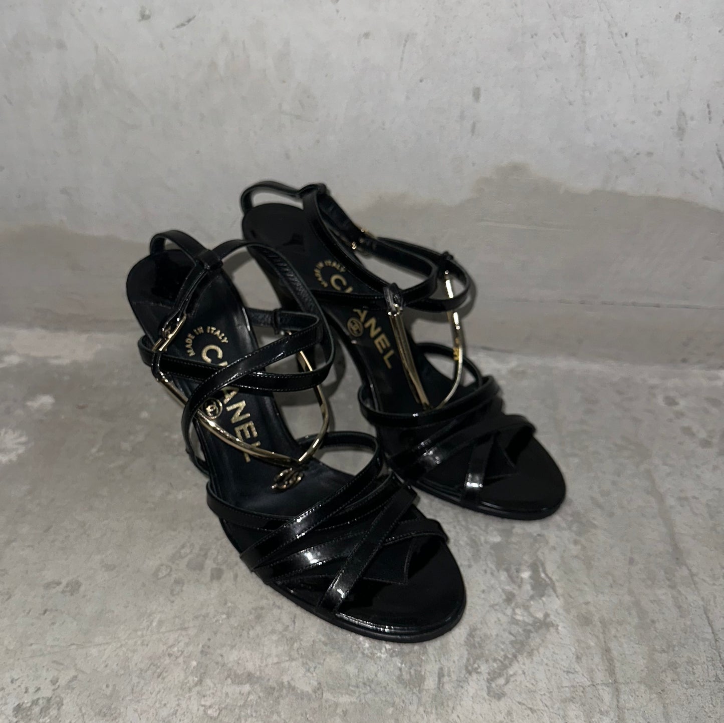 Chanel Strappy Heels with Gold Hardware (35)