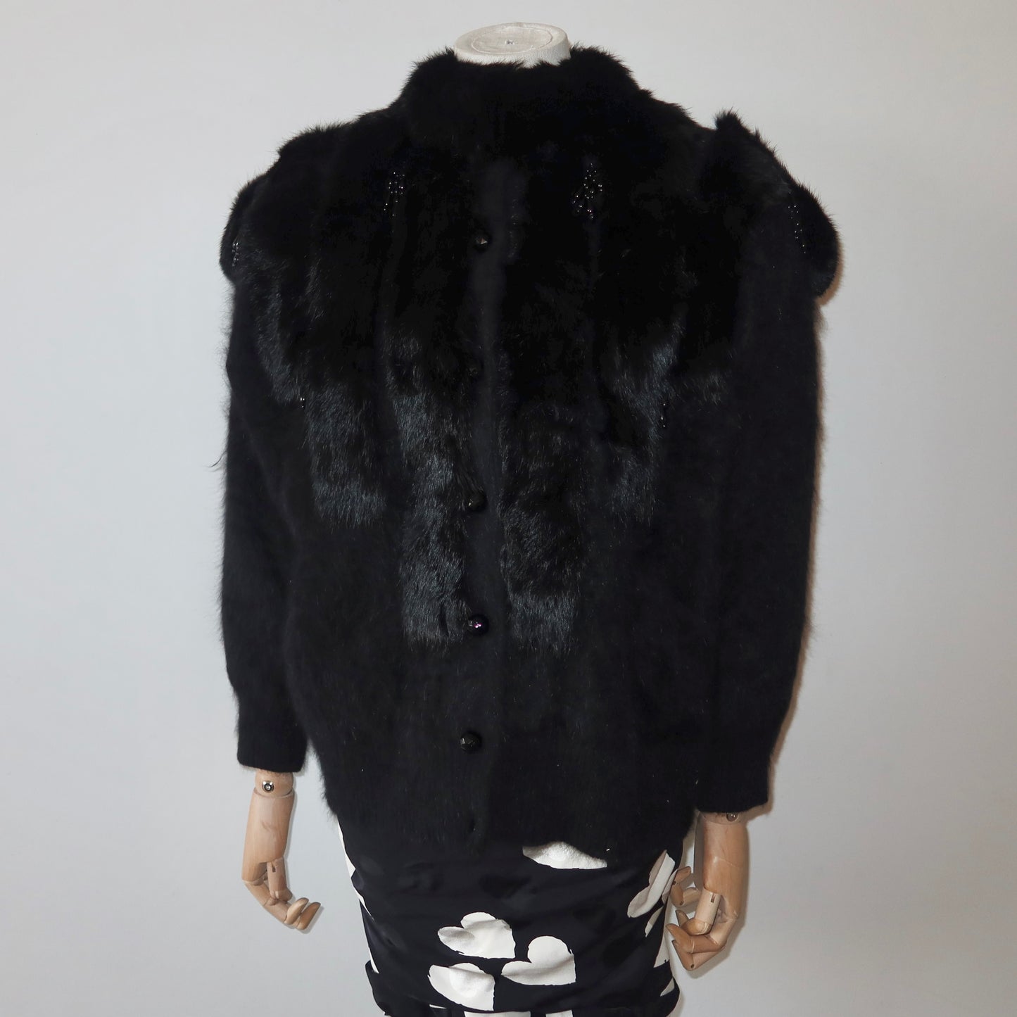 Vintage Angora and Fur Beaded Cardigan