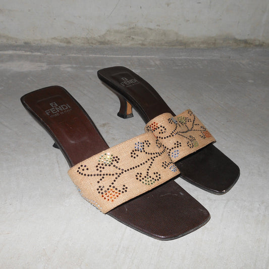 Fendi Rhinestone Floral Mules (36)