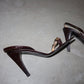 Celine Croc Print Leather Heels with Gold Charm Hardware (38)
