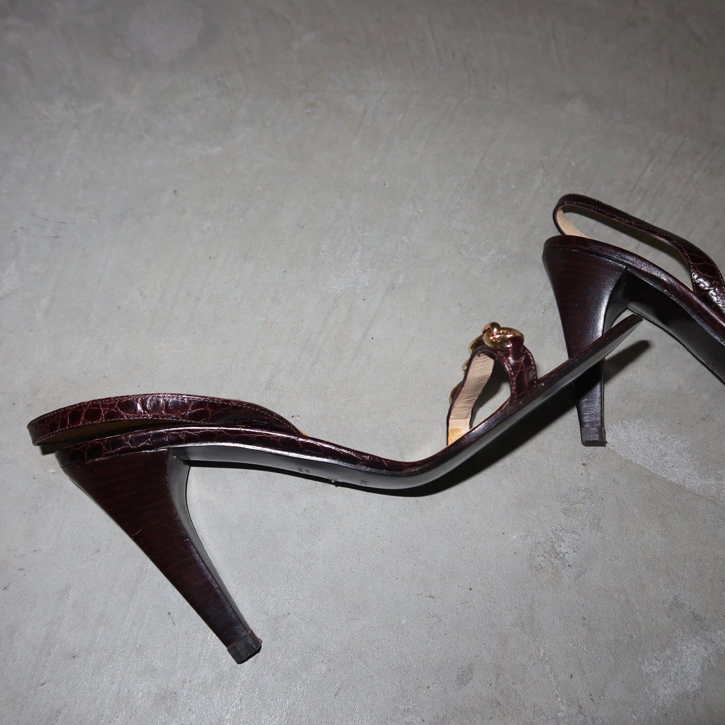 Celine Croc Print Leather Heels with Gold Charm Hardware (38)