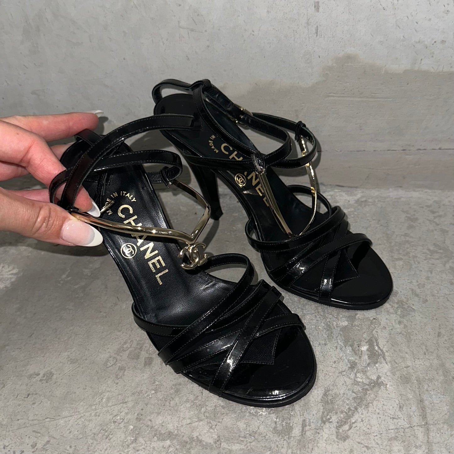 Chanel Strappy Heels with Gold Hardware (35)