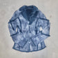 Vintage Blue Leather and Real Fur Coat