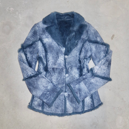 Vintage Blue Leather and Real Fur Coat