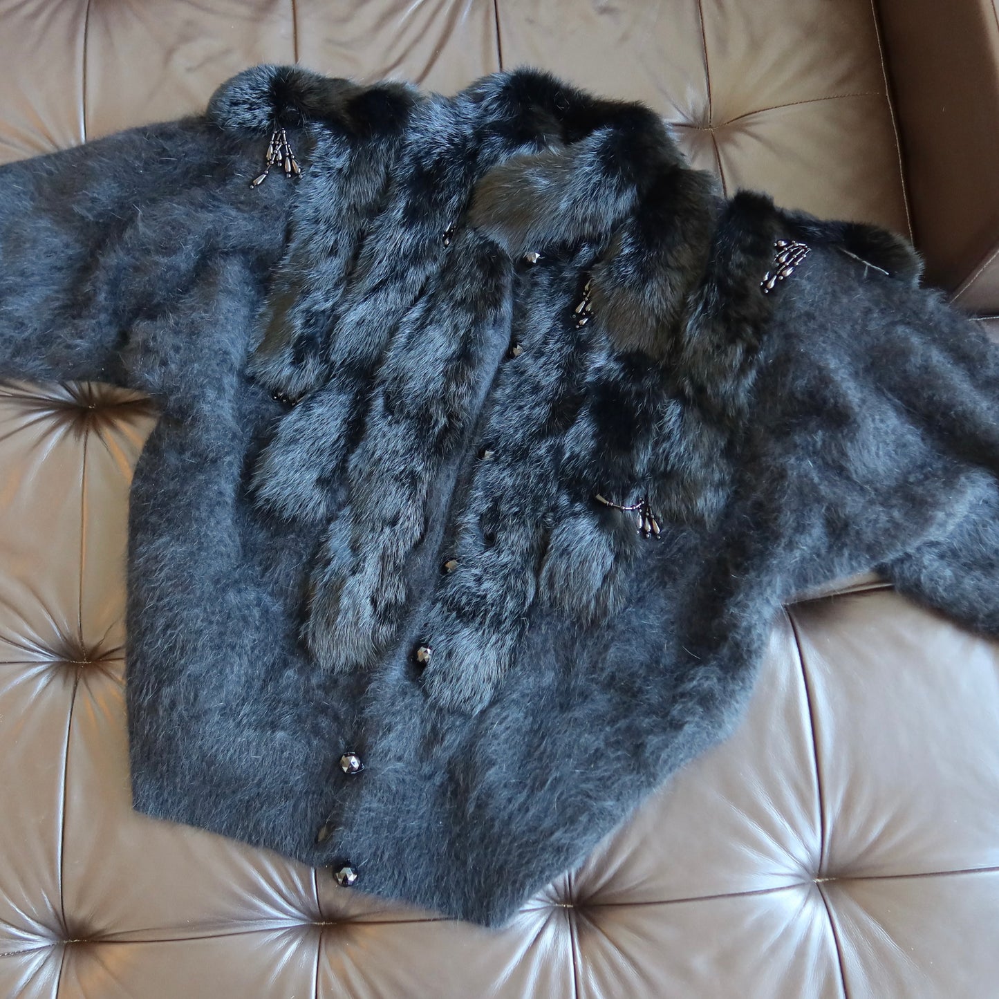 Vintage Angora and Fur Beaded Cardigan