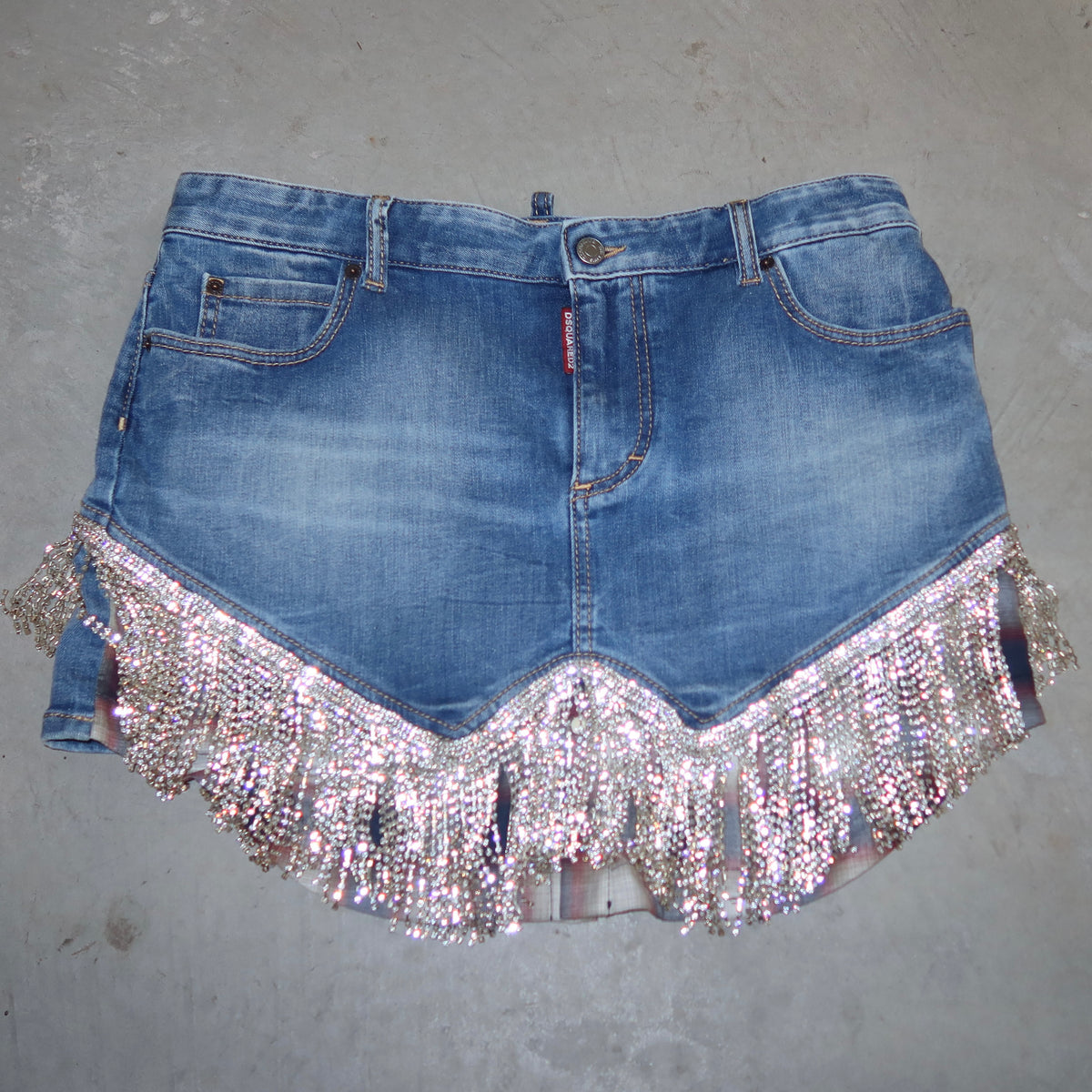 DSquared2 Rhinestone Fringe Denim Skirt