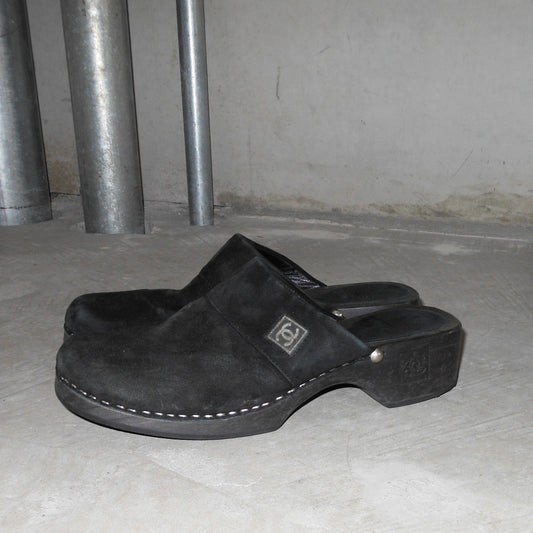 Chanel Black Suede Clogs (37)