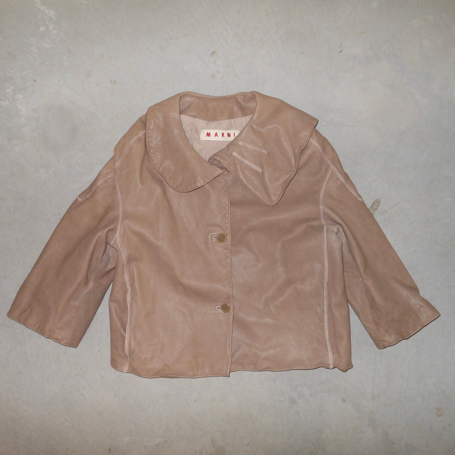 Marni Brown Leather Cropped Jacket