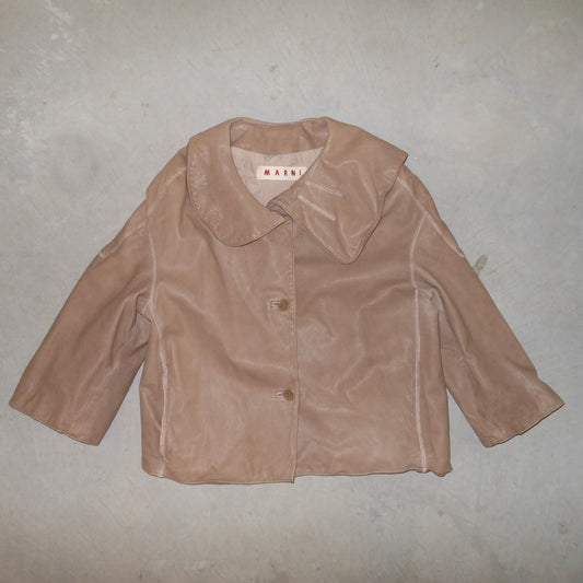 Marni Brown Leather Cropped Jacket