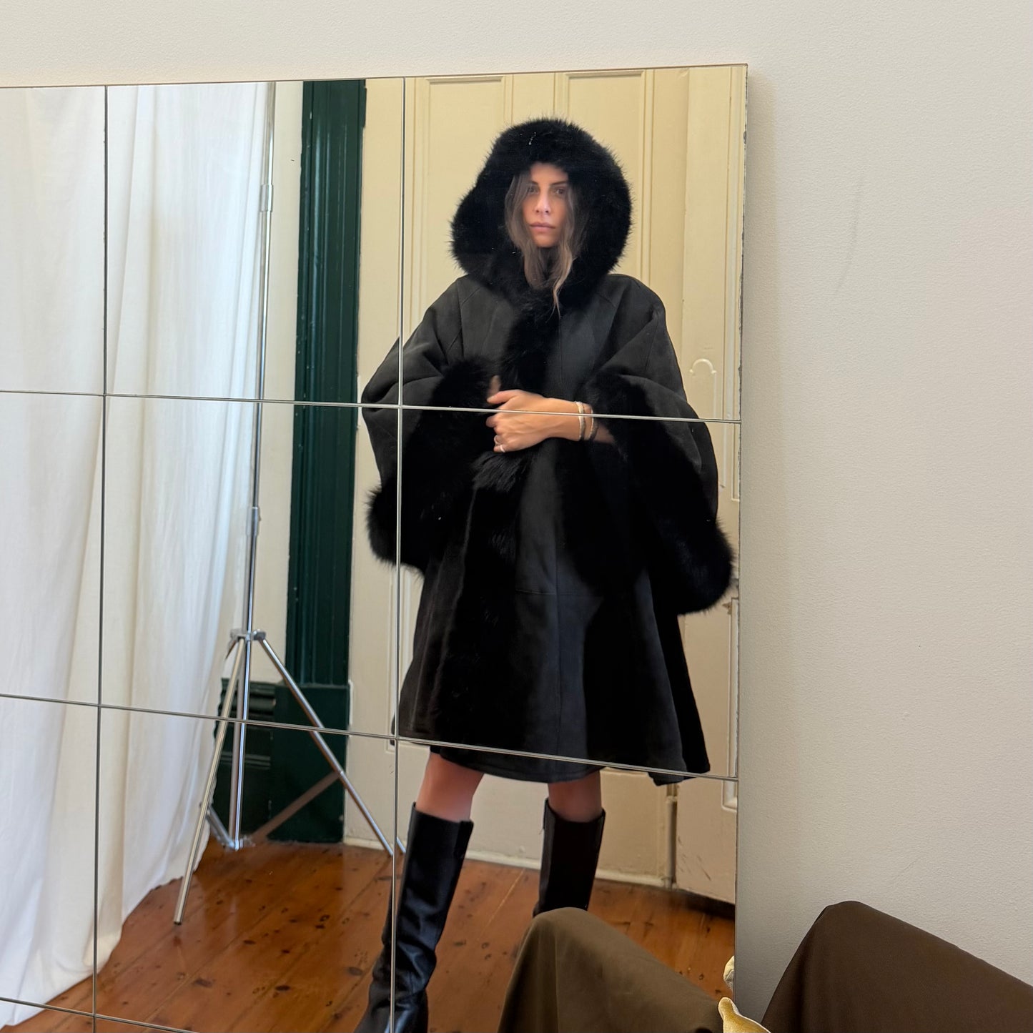 Bruno Magli Shearling Cape Coat