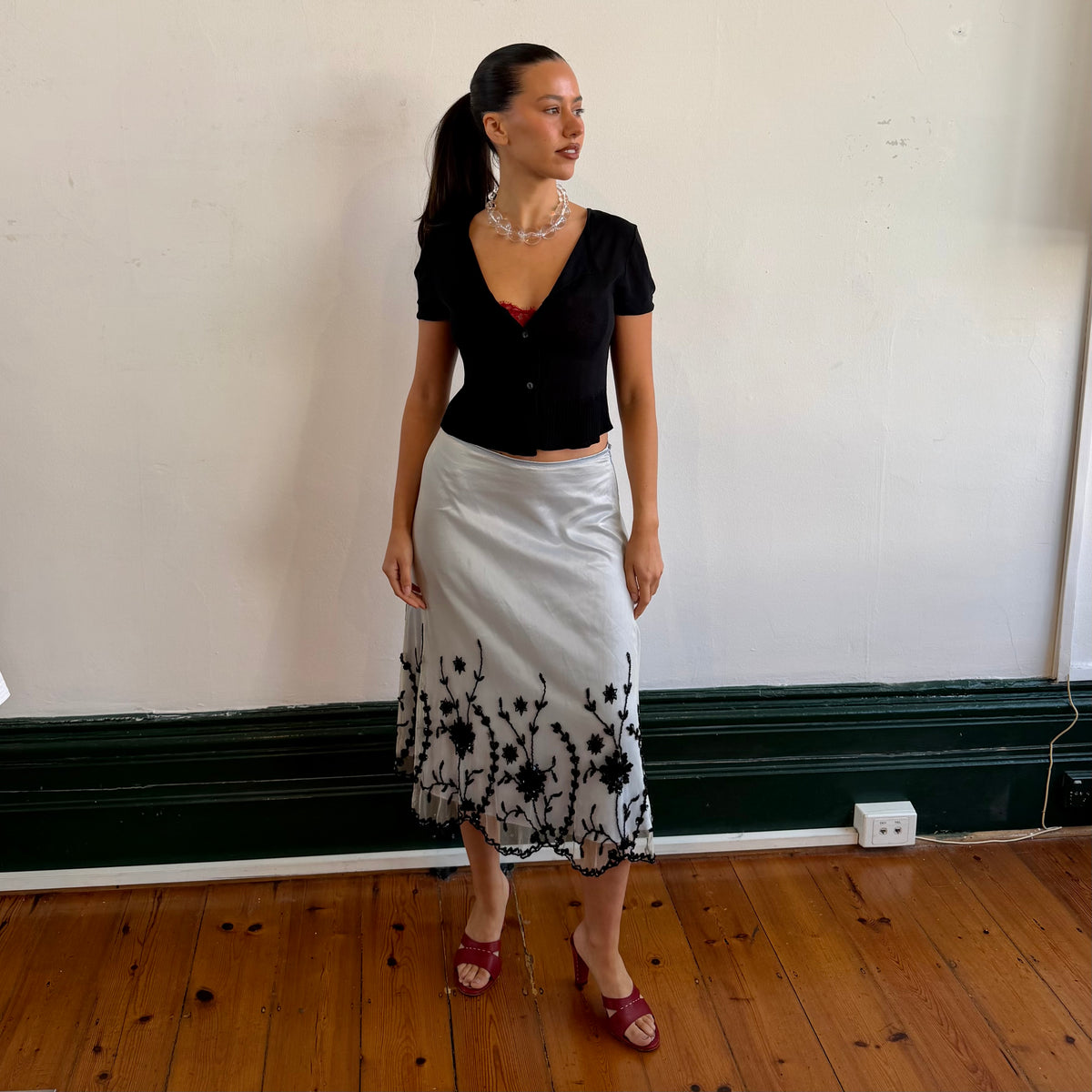 Vintage Designer Beaded Midi Skirt