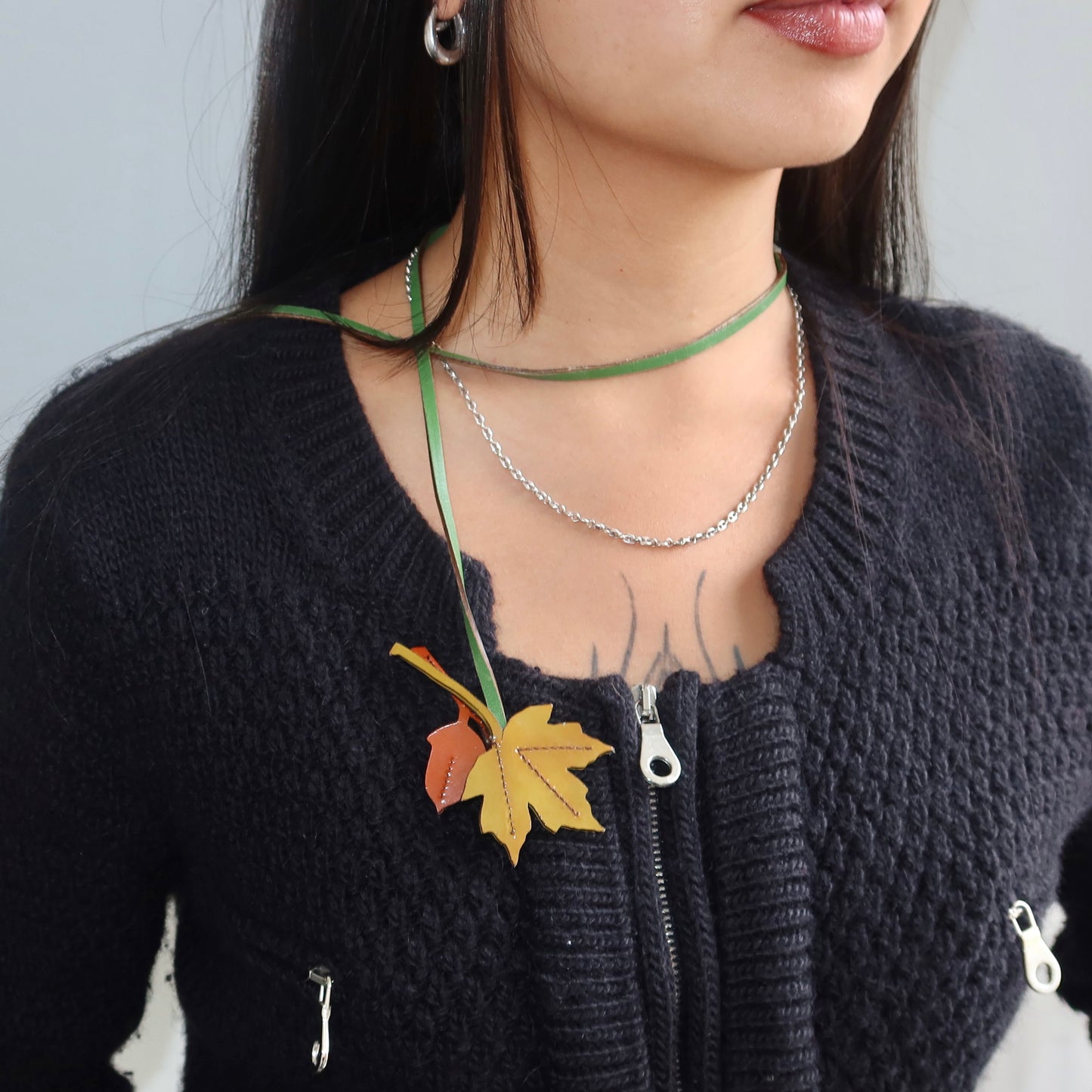 Prada AW1999 Leather Leaf Necklace