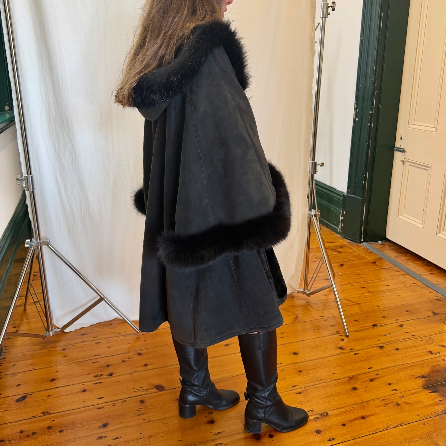 Bruno Magli Shearling Cape Coat