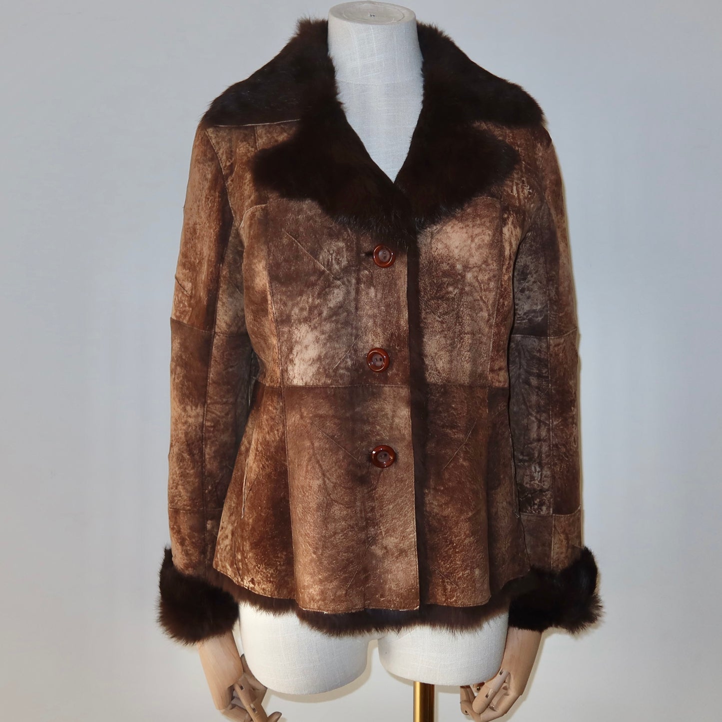 Vintage Brown Leather and Real Fur Jacket