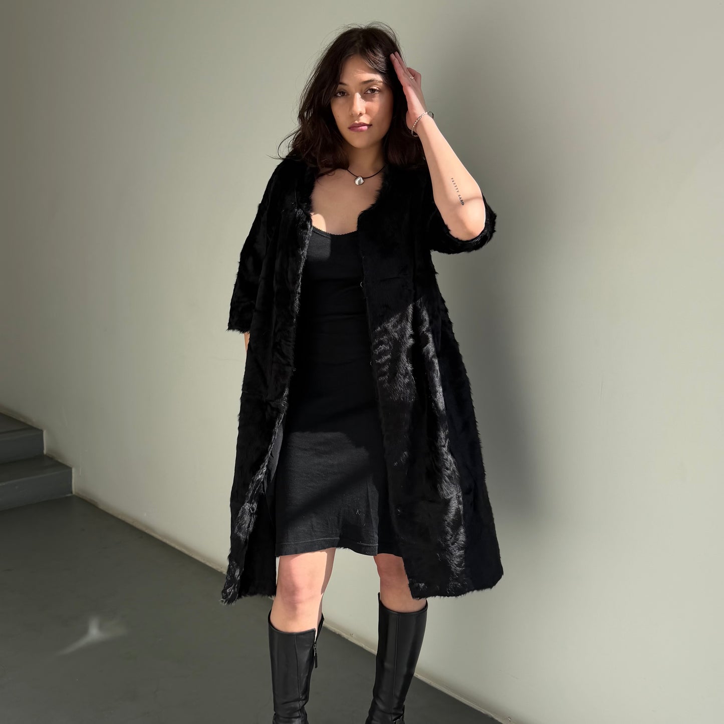 Marni Muskrat and Lamb 1/2 Sleeve Fur Coat