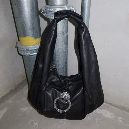 Cuffz Large Black Leather Hobo Bag