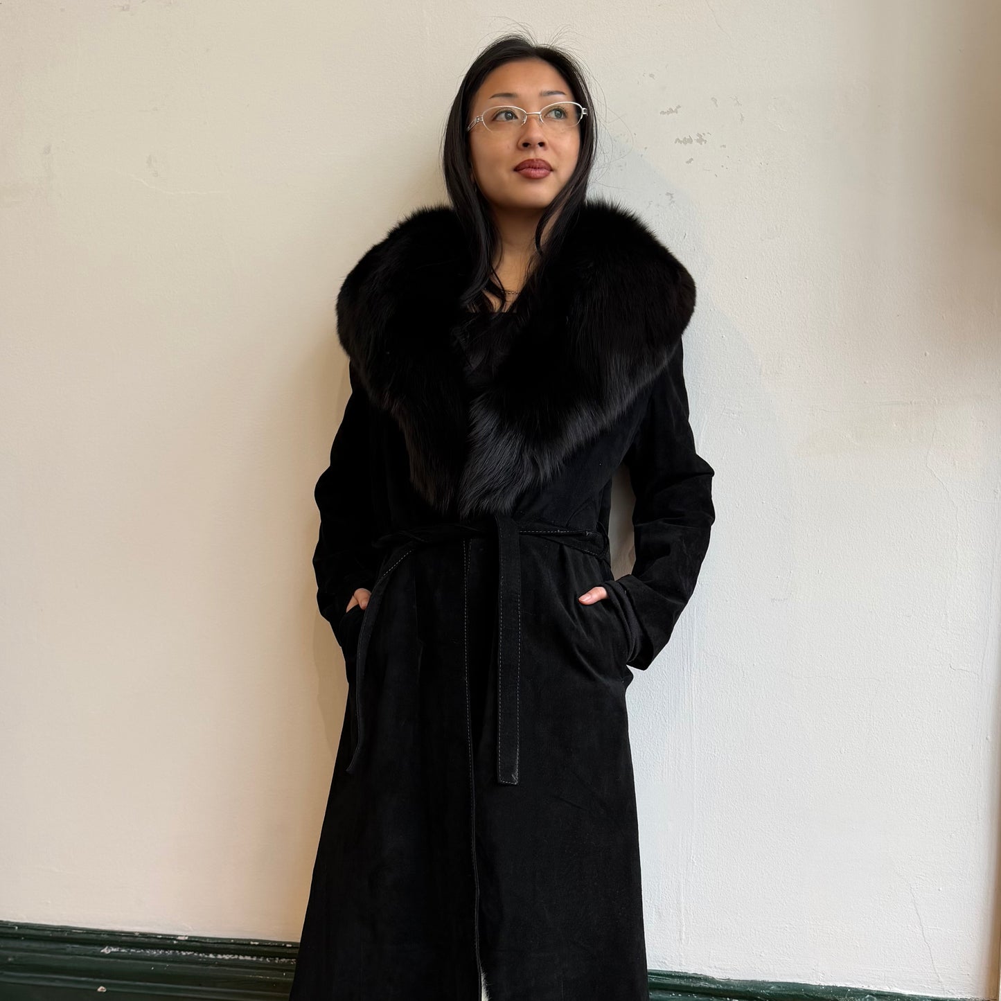 Vintage Fur Lined Suede Trench
