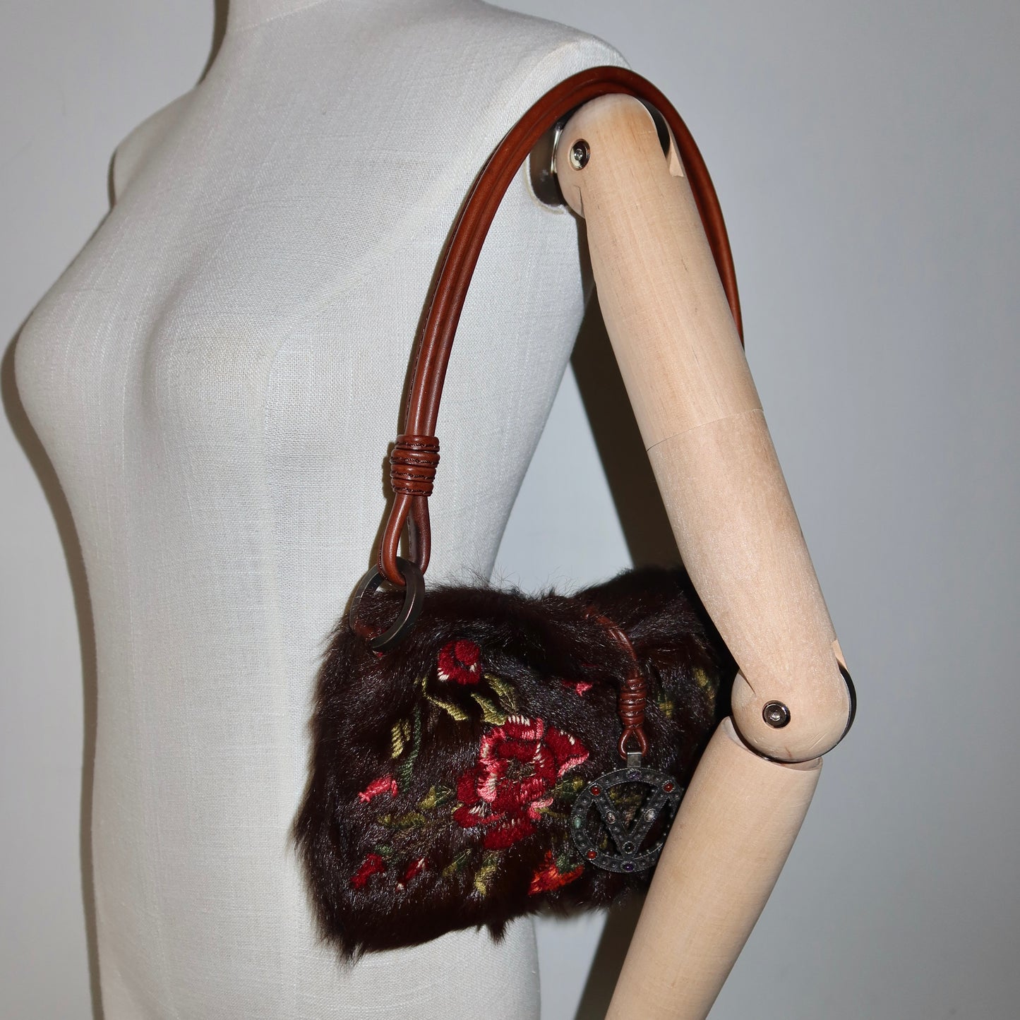 Valentino Embroidered Fur Bag