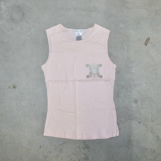 Celine Pink Studded Triomphe Logo Tank