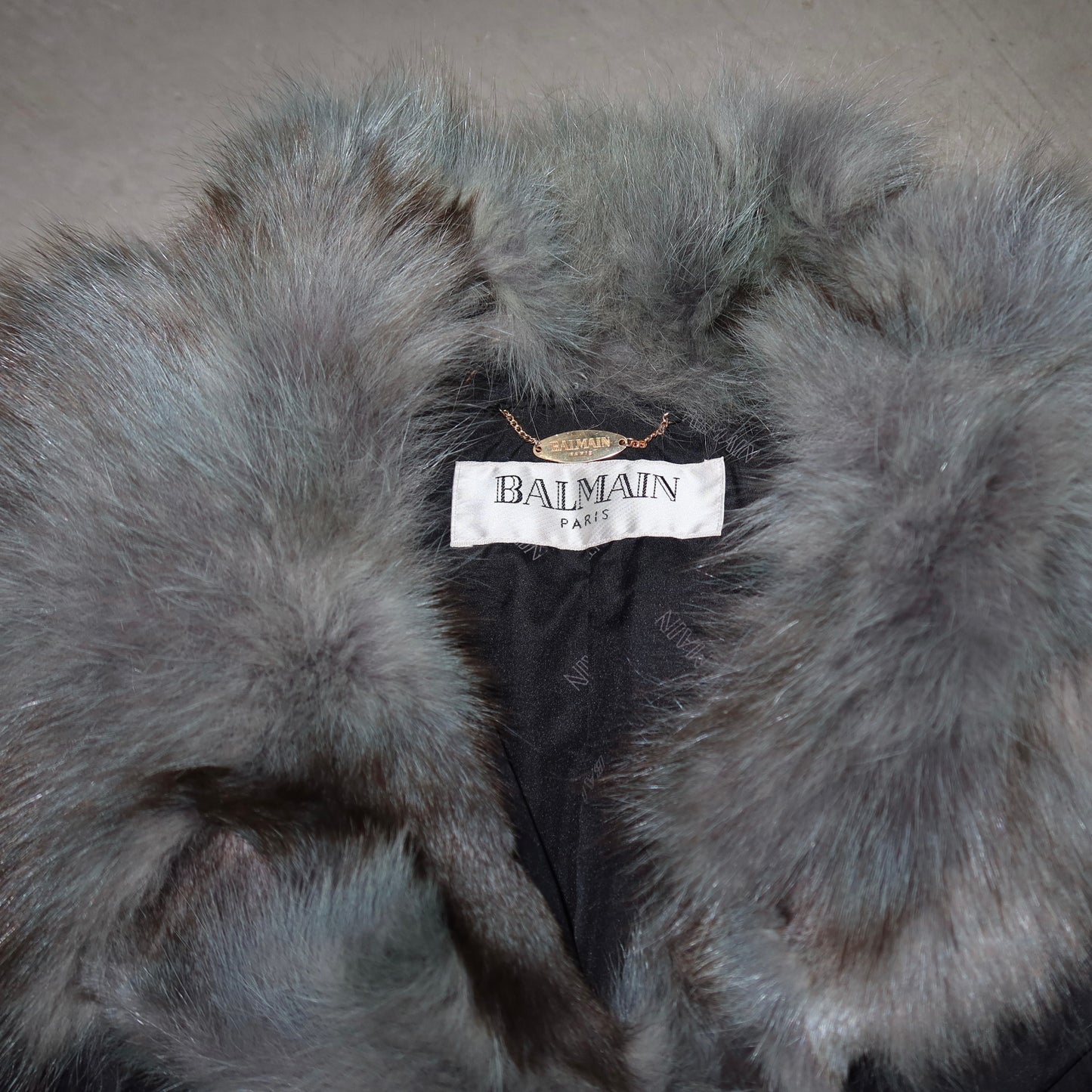 Balmain Navy Nylon and Fur Coat