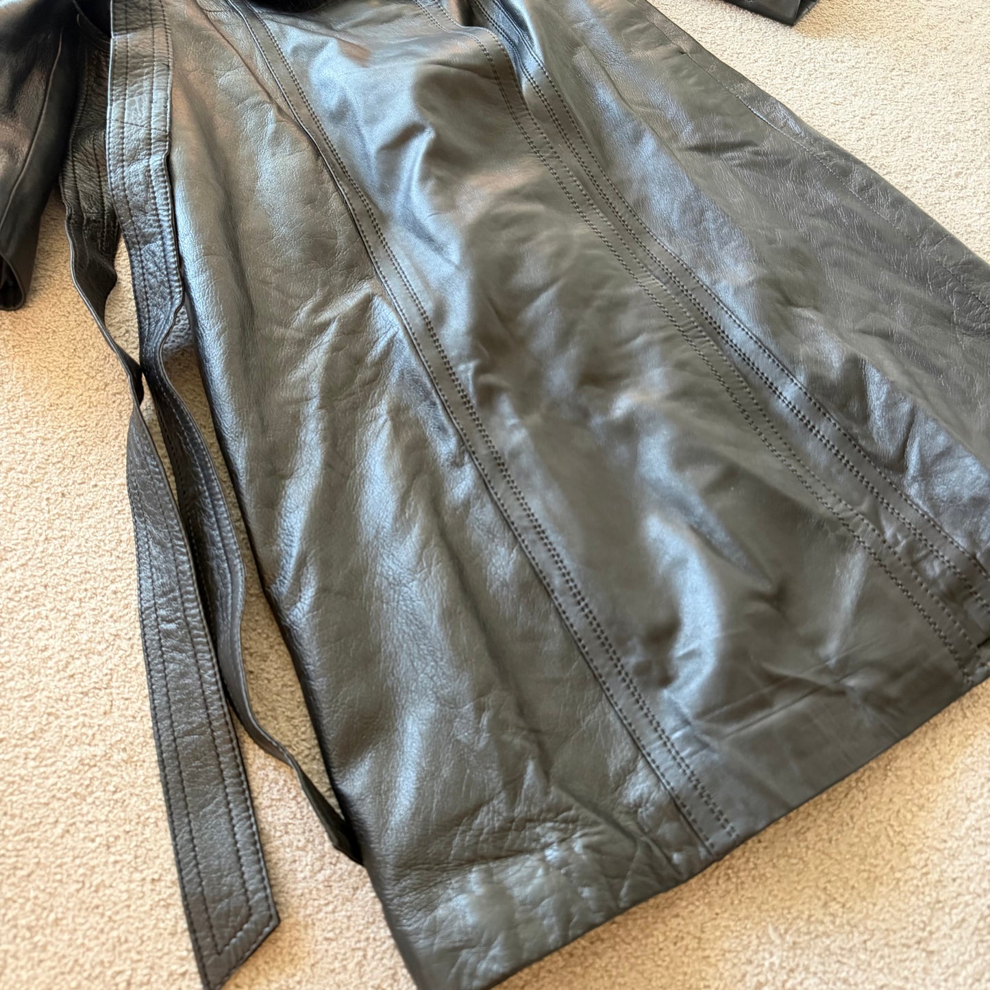 Vintage Leather Trench with Real Fur Collar