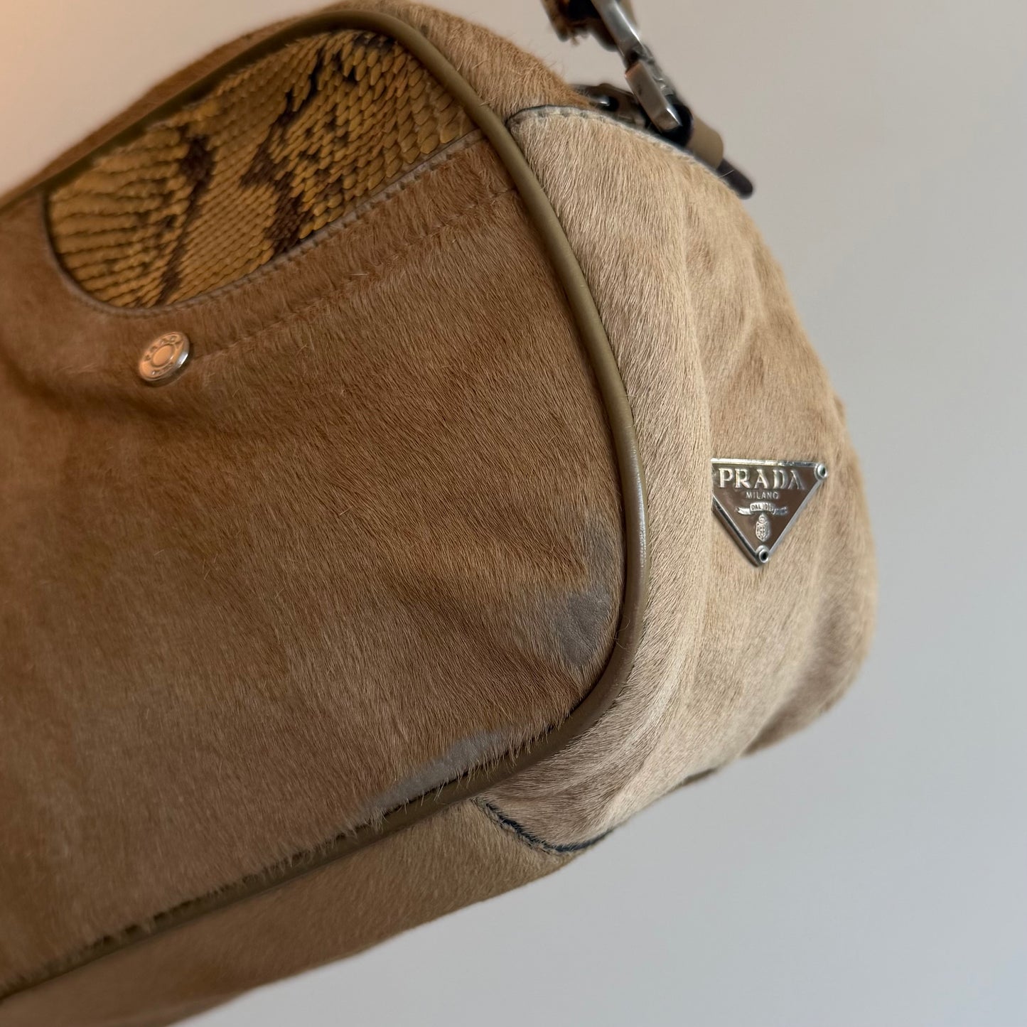 Prada Cowhide and Python Boston Bag