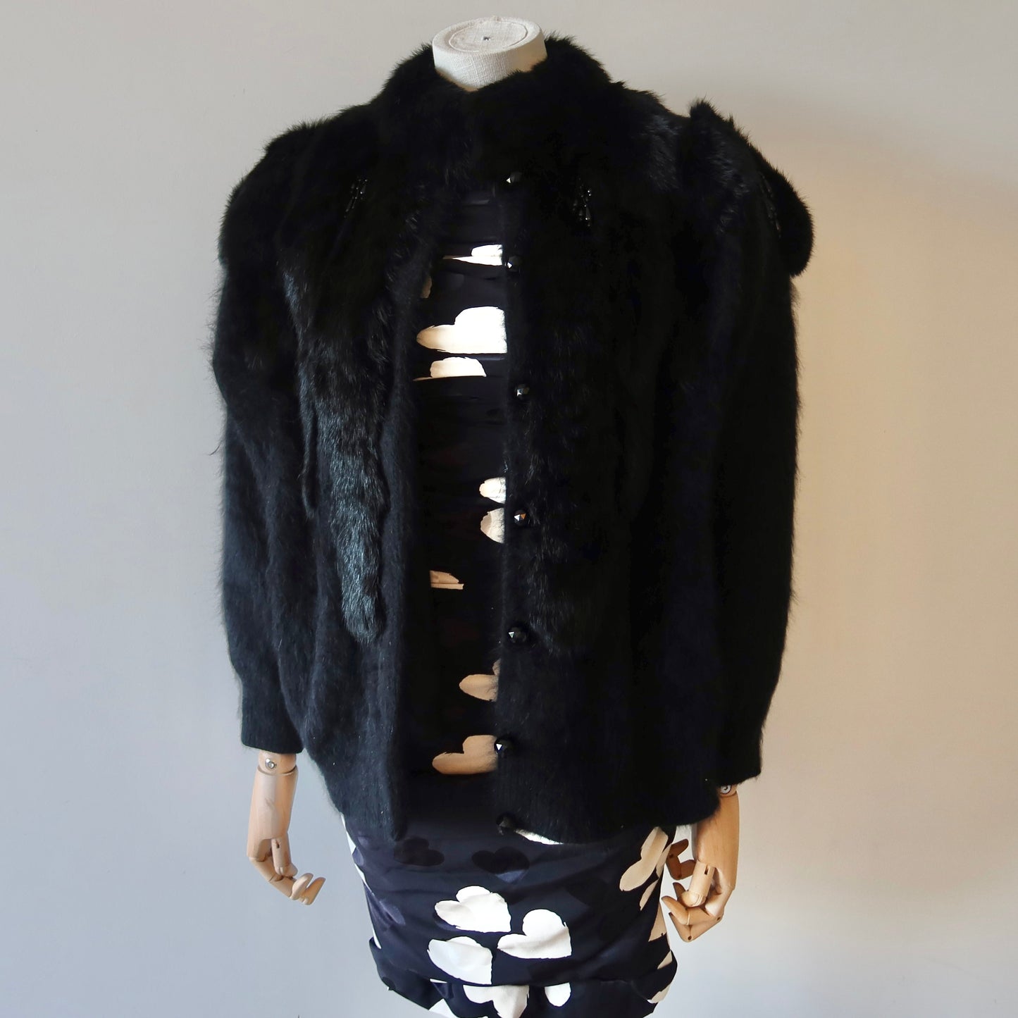 Vintage Angora and Fur Beaded Cardigan