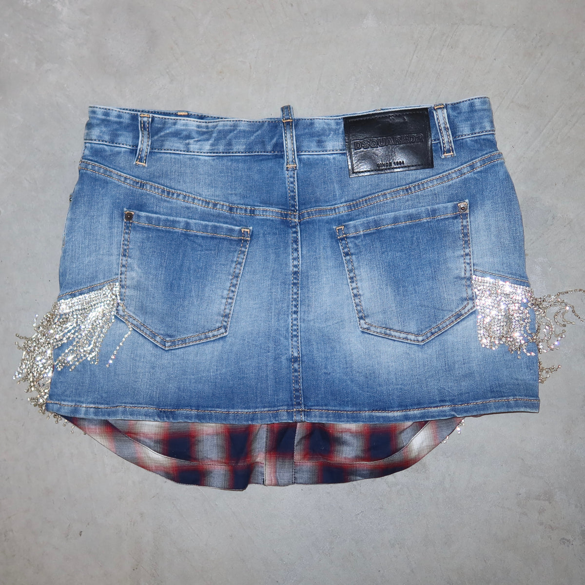 DSquared2 Rhinestone Fringe Denim Skirt