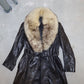 Vintage Brown Leather Trench with Fur Collar