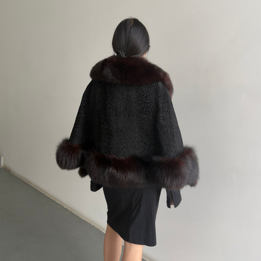 Vintage Astrakhan and Fox Fur Cape