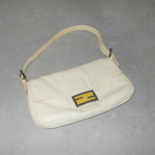 Fendi White Leather Baguette