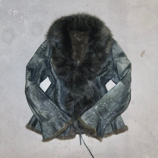 Vintage Green Leather and Real Fur Coat
